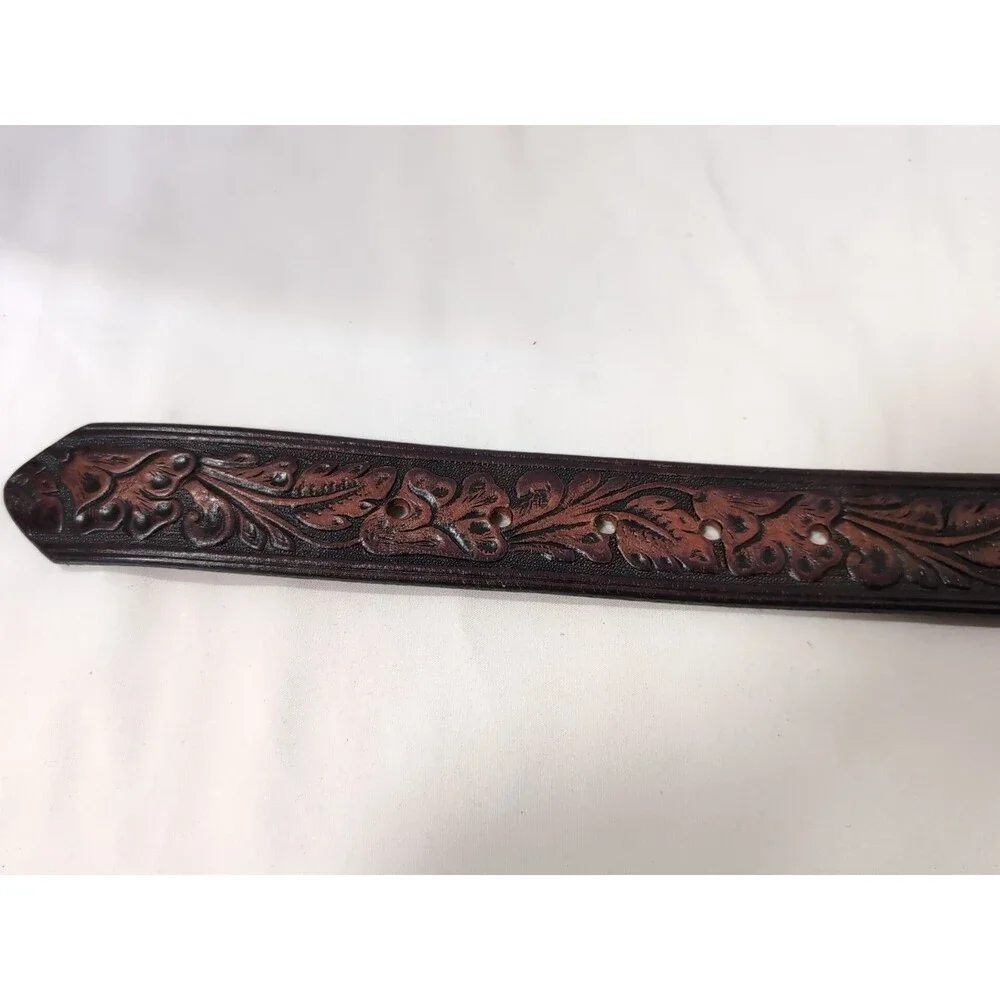 Cache BELT BROWN GENUINE LEATHER STUDDED MEDALLION BUCKLE WOMEN'S SZ SMALL 28-30